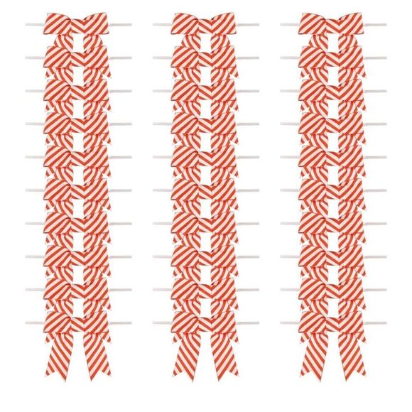 NEW 60 Pcs 3” Twist Tie Orange Striped Printed Grosgrain Ribbon Bows - Picture 2 of 5